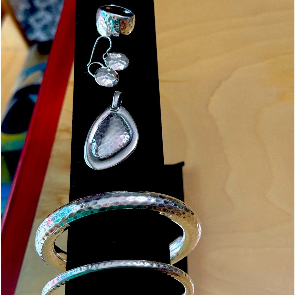 SOLD.  6 Piece Set of Sterling Silver Hammered Textured Jewelry.